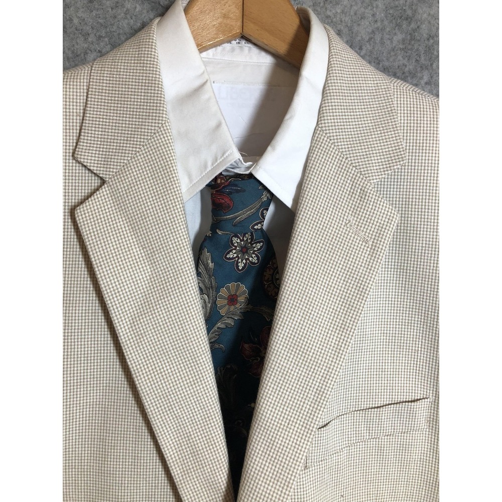 Saddlebred Blazer 44R Beige Cotton Seersucker Check Sport Coat Jacket Classic